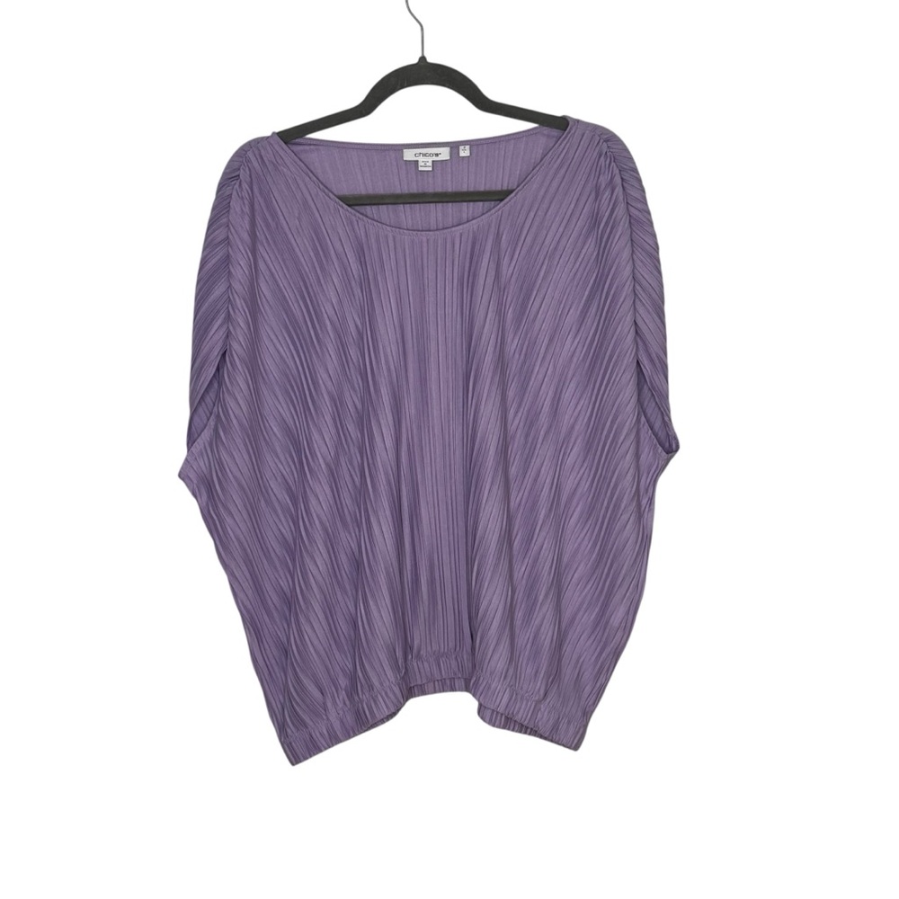 Women’s Chico’s Size 2 (Reg 12) Lavender Polyester/Rayon Pleated Bubble Hem Tee